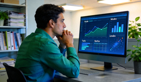 数据科学家在电脑前查看机器学习模型训练结果的可视化图表